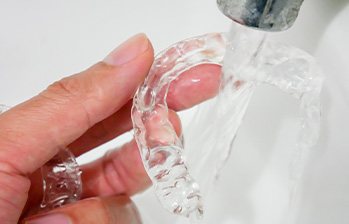 Bend patient rinsing Spark aligner under water